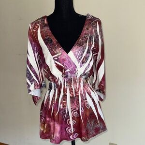 Gorgeous ✨Chic Women's V-Neck Floral Butterfly Blouse - Shades of Purple White S